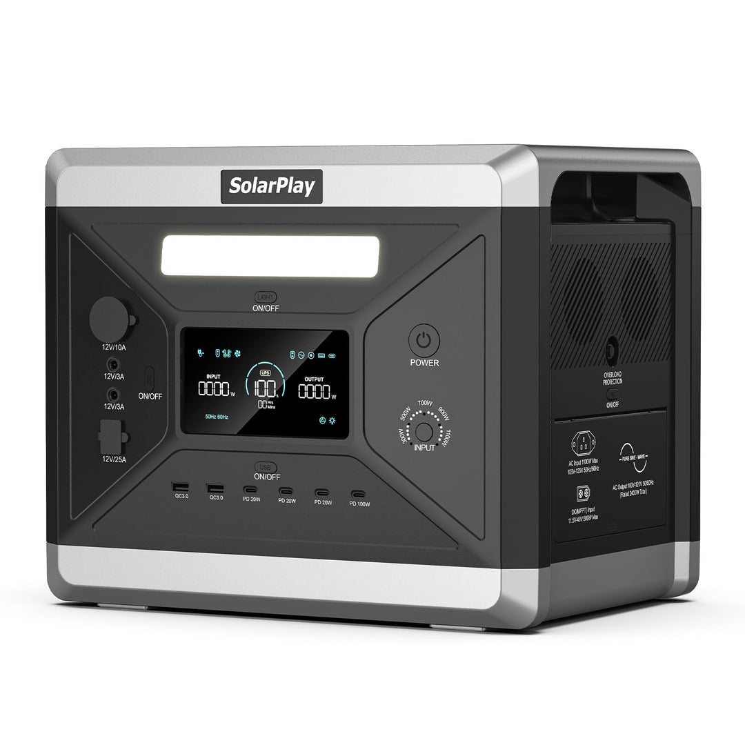 SOLARPLAY Tragbare Powerstation 2400w, 2160wh Solargenerator mit LiFePO4 Akku, 12 Anschlüsse, UPS, P