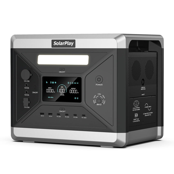 SOLARPLAY Tragbare Powerstation 2400w, 2160wh Solargenerator mit LiFePO4 Akku, 12 Anschlüsse, UPS, P