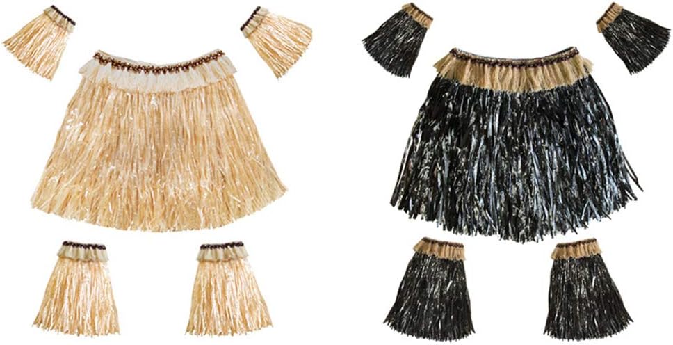5stücke Hawaiianisches Bastrock-Set Für Erwachsene Mit Armbändern Und Beinstulpen Kostümzubehör Für