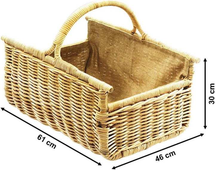 Kobolo Holzkorb für Kaminholz Rattankorb Holzkorb Bügel Rattan Leinen Holztrage