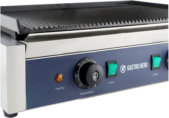 GastroHero Kontaktgrill ECO Doppel Kontaktgrill gerillt 3,6 kW Panini Grill Gastro Grill Sandwichgri