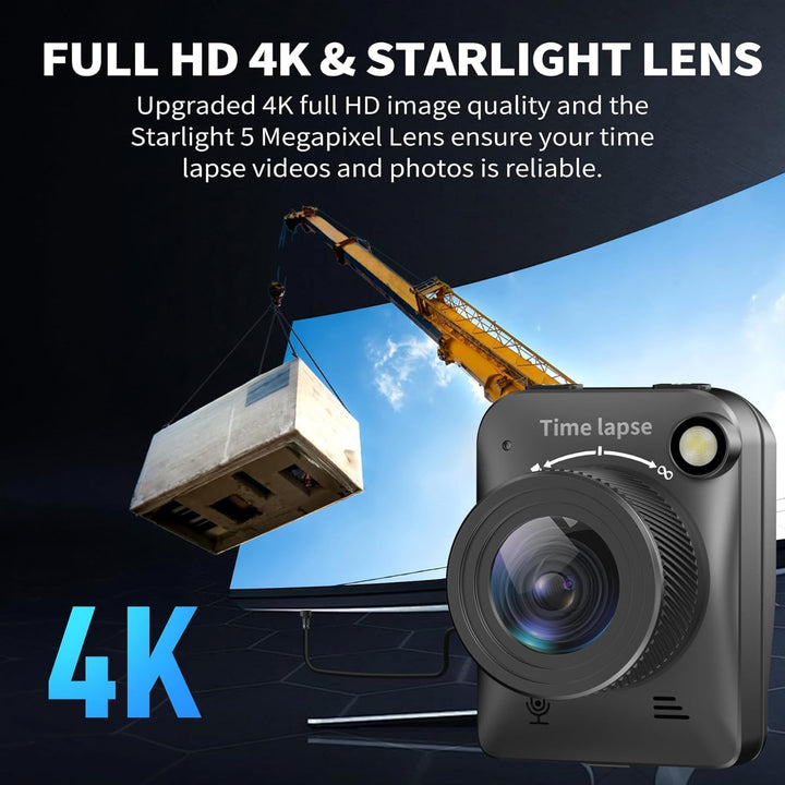 【2026 Upgrade】 4K Zeitraffer Kamera, Baustellenkamera für 180 Tage Aufnahme, Manueller Fokus, Timela