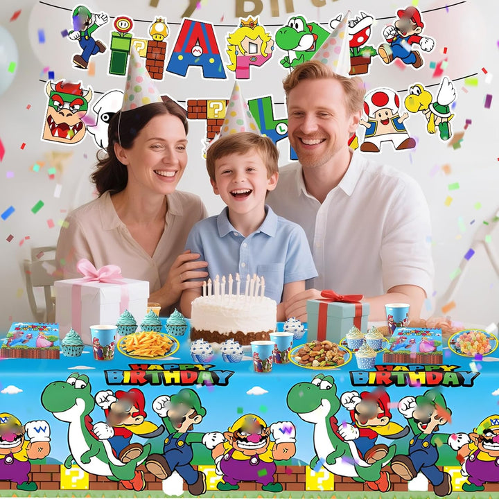 Super Bros Pappteller Kindergeburtstag Deko Junge Mädchen- Mari Geburtstag Geschirr Set Geburtstagsd