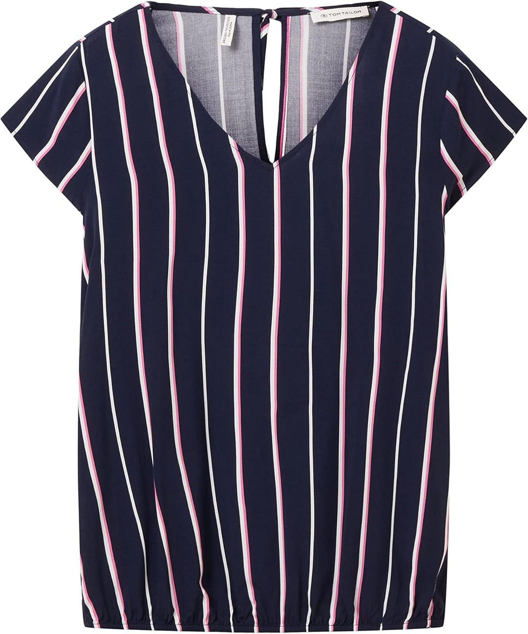 TOM TAILOR Damen Basic Bluse mit V-Ausschnitt 32 32700 - Navy Blouse Stripe, 32 32700 - Navy Blouse