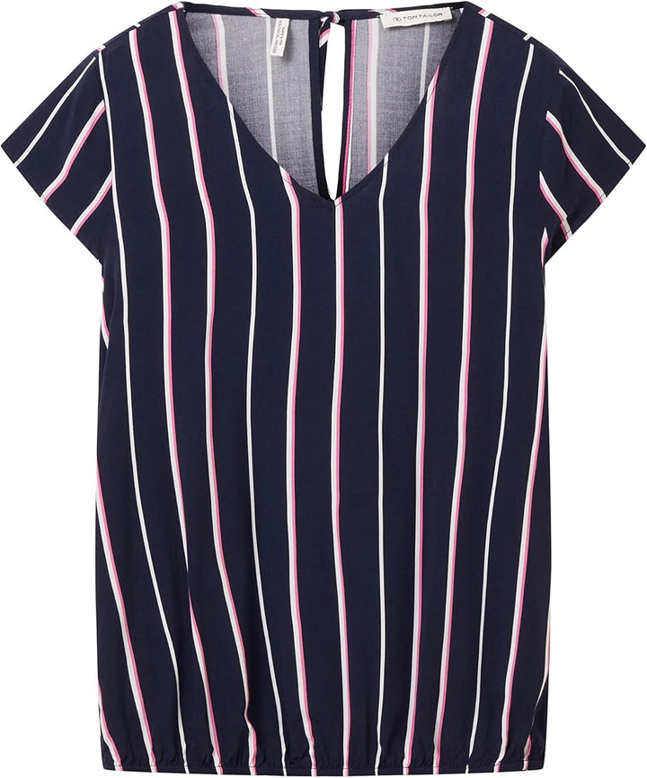 TOM TAILOR Damen Basic Bluse mit V-Ausschnitt 32 32700 - Navy Blouse Stripe, 32 32700 - Navy Blouse