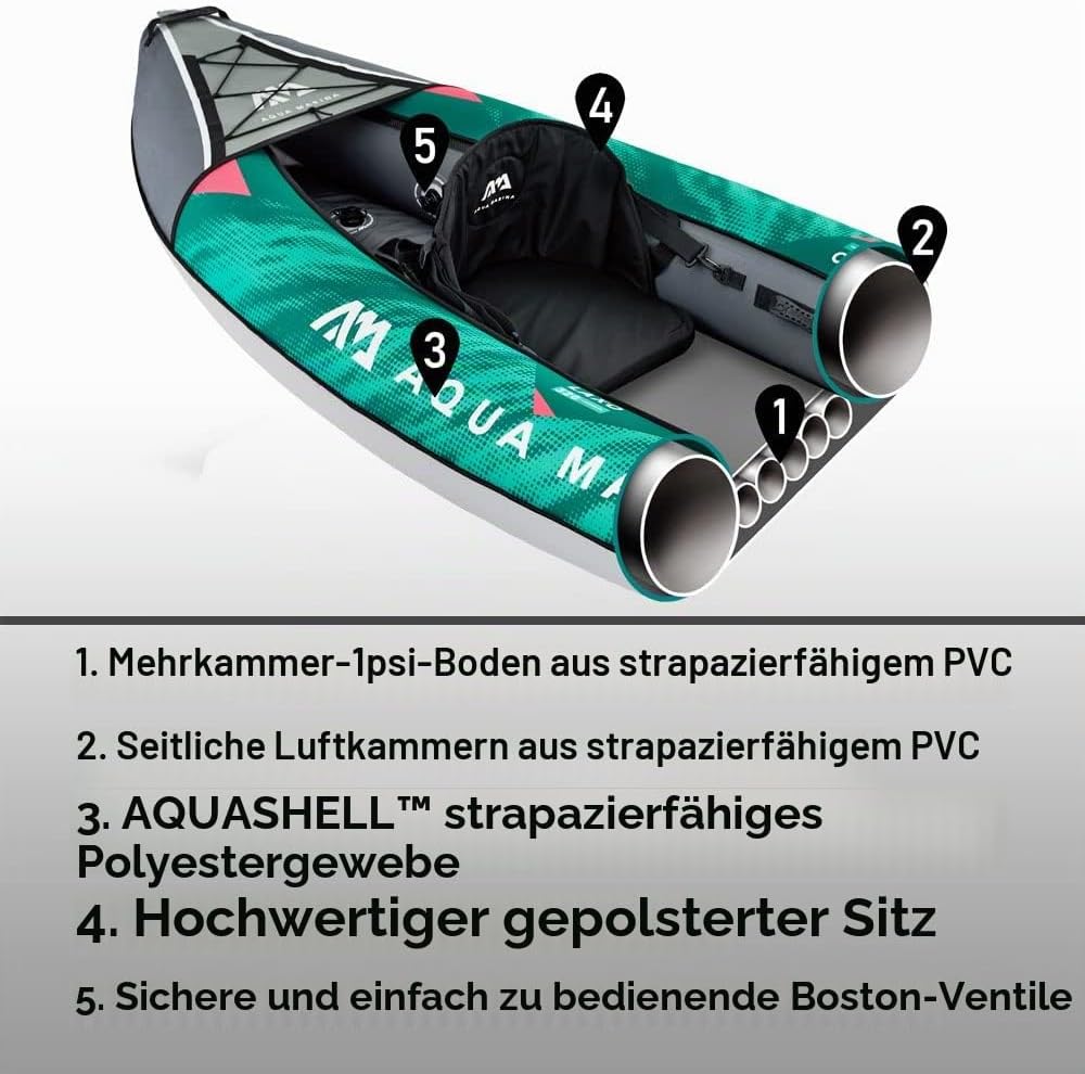 Aqua Marina , Kajak aufblasbar im Set für 2 – 3 Personen Laxo-380 2022 12‘6“ Paddelboot Kanu mit Pad