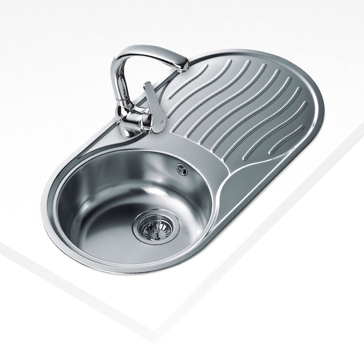 FREGADERO DR-80 1C 1E REV Fregadero inox cubeta redonda y escurridor, 160mm, Mueble 45