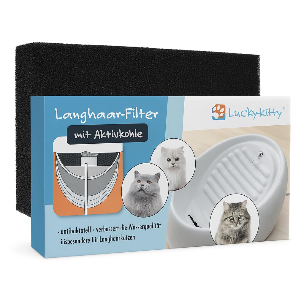 Lucky-Kitty Langhaar-Dauerfilter | Original-Zubehör für den Lucky-Kitty Keramikbrunnen | Schadstofff