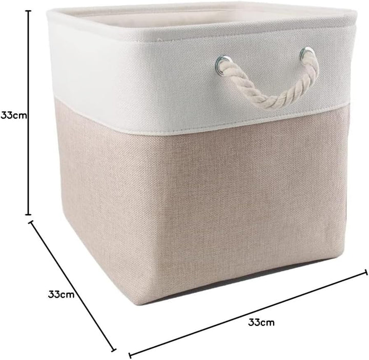 Mangata Aufbewahrungsbox Stoff 33x33x33 cm, aufbewahrungskorb Helles Khaki Weiss, Korbe Stoff in Wür
