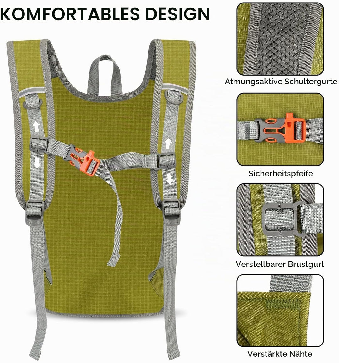 Faltbarer Wanderrucksack, Kleiner Tagesrucksack Ultraleicht für Herren &amp; Damen, Foldable Backpack, I
