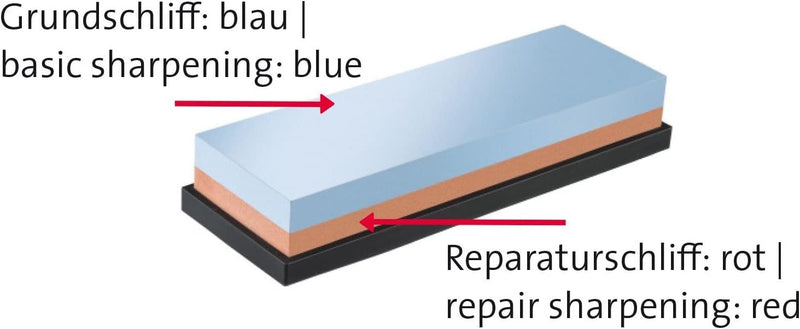 Westmark Schleifstein mit 2 Seiten für Grund- und Reparaturschliff, mit Silikonablage, Masse: 18,5 x