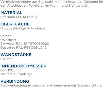 Pelletofen Winkelrohr/Winkel/Bogen 45 Grad aus Edelstahl mit innenliegender Dichtung, Durchmesser 80