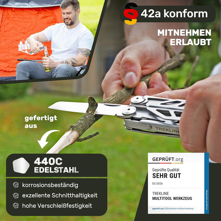 TREKLINE Premium Multitool Werkzeug [rostfreier Edelstahl] Survival Multifunktionsmesser perfektes C