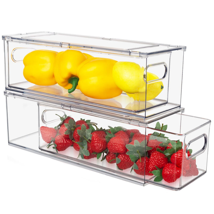 Abiudeng Kühlschrank Organizer Stapelbare mit Ausziehbarer Schublade Transparenter Kühlschrank Schub