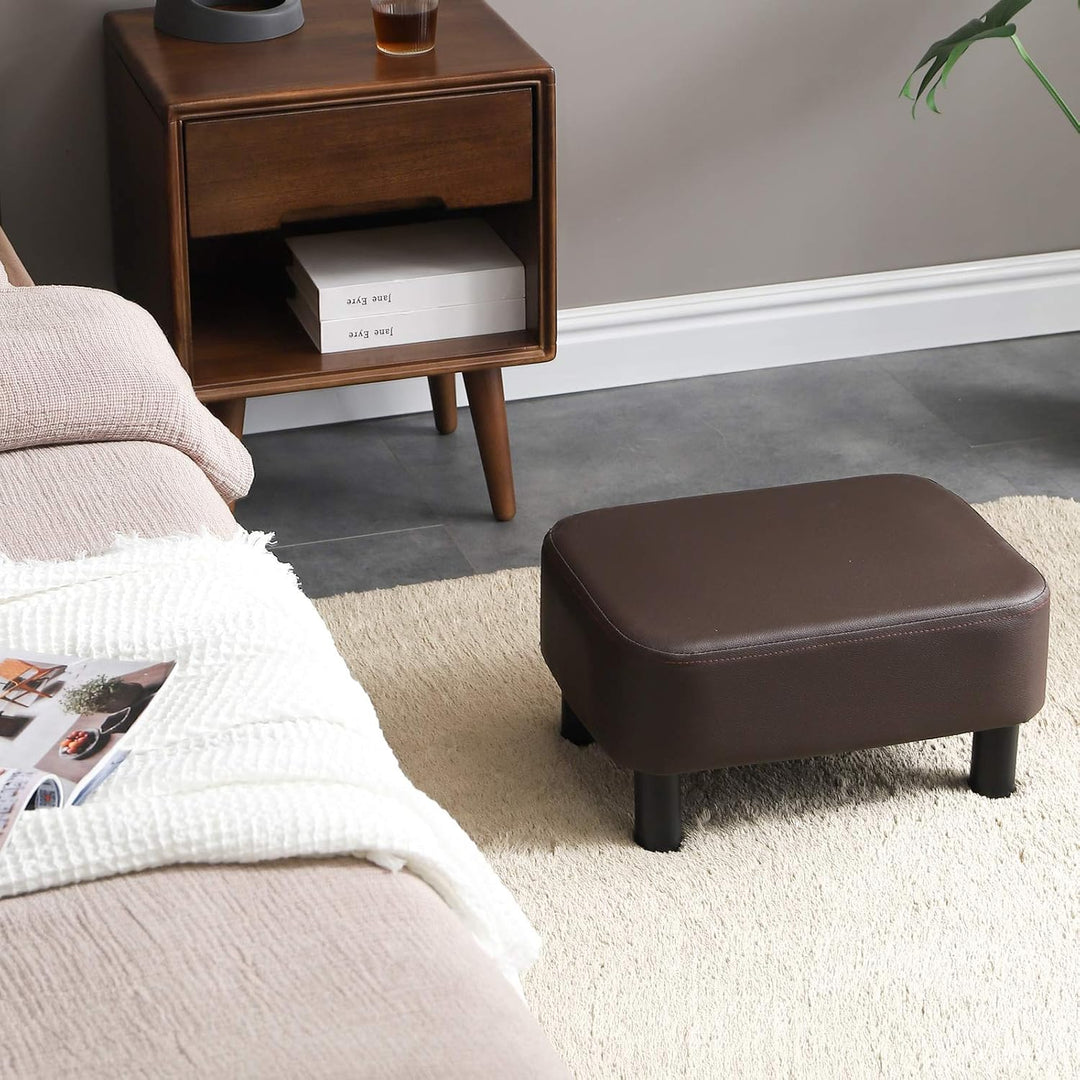 YMYNY Rechteckiger Fusshocker Sitzbank, 42 x 29 x 23 cm, Gepolsterter Hocker aus PU-Leder, mit Holzb