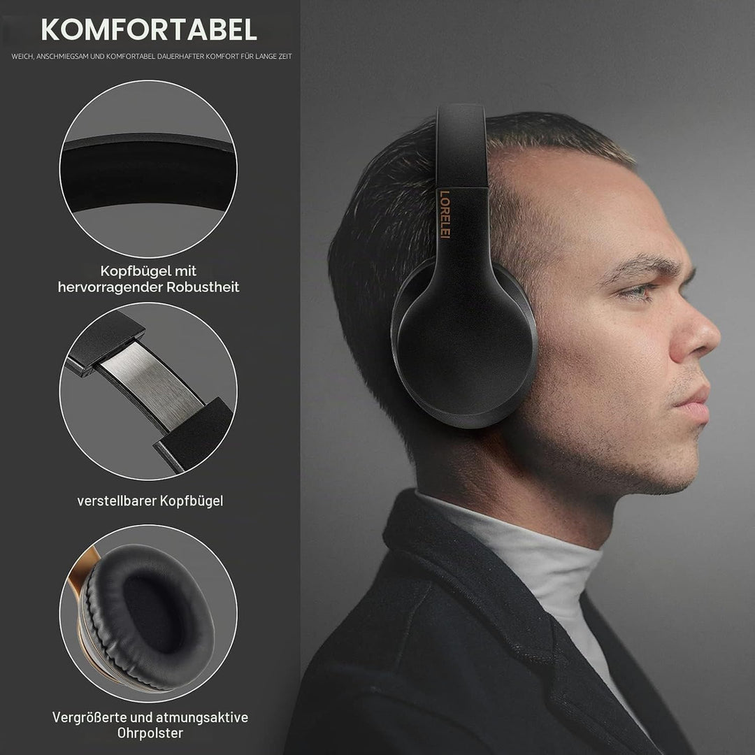 LORELEI X6 Over-Ear Headphones with Microphone, Lightweight Foldable & Portable Stereo Bass Headphon