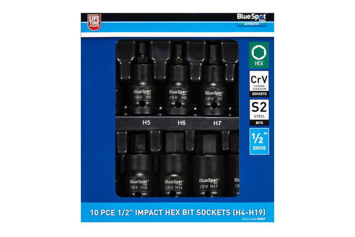 Blue Spot Tools 10 PCE 1/2 Impact Sechskant-Bit-Stecknüsse (H4-H19)