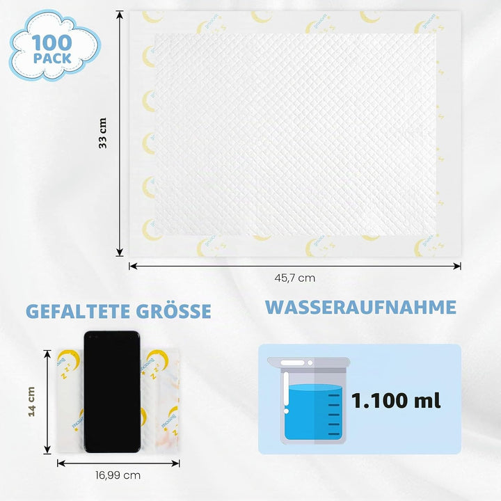 Baby Einweg-Wickelunterlagen, 100 Stück, Inkontinenz-Unterlage, Windelwechseleinlagen, schnell absor