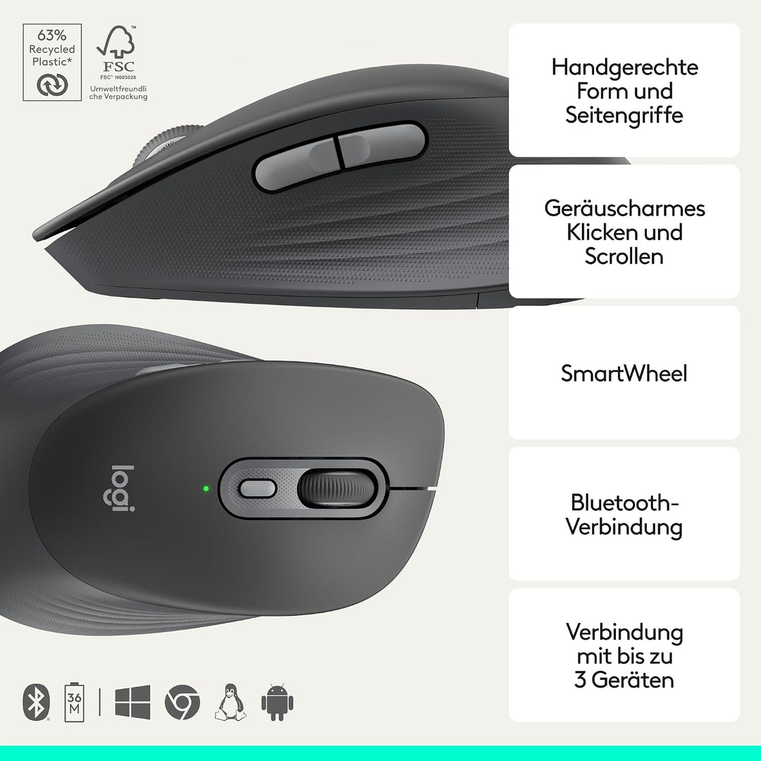 Logitech Signature Comfort M840 L Wireless Mouse ist eine Bluetooth-Maus mit geräuscharmen Klicks, S