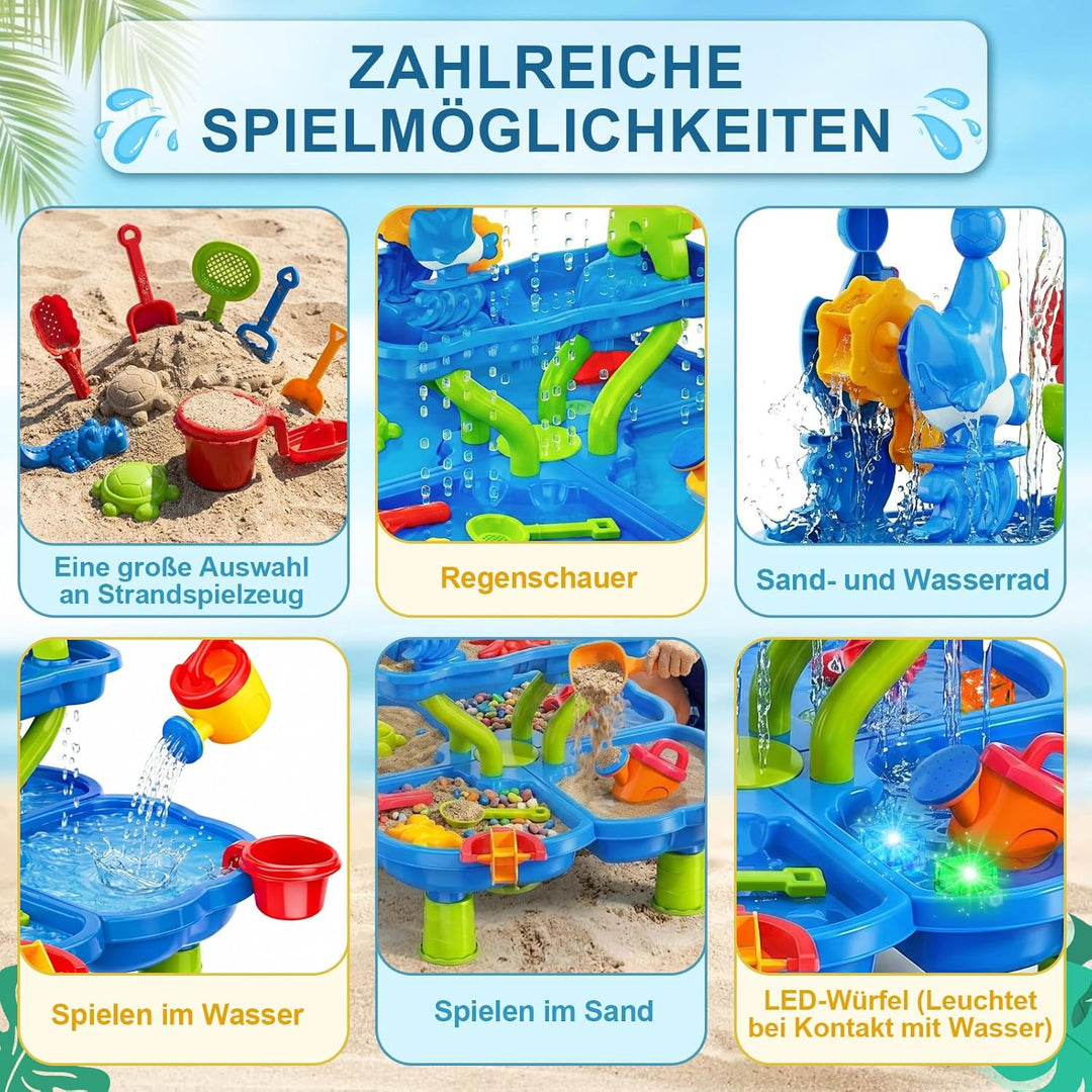 Wasserspieltisch Kinder, 4-stufiger Sand- und Wasserspieltisch mit Sandkasten-Zubehör, Grosser Wasse