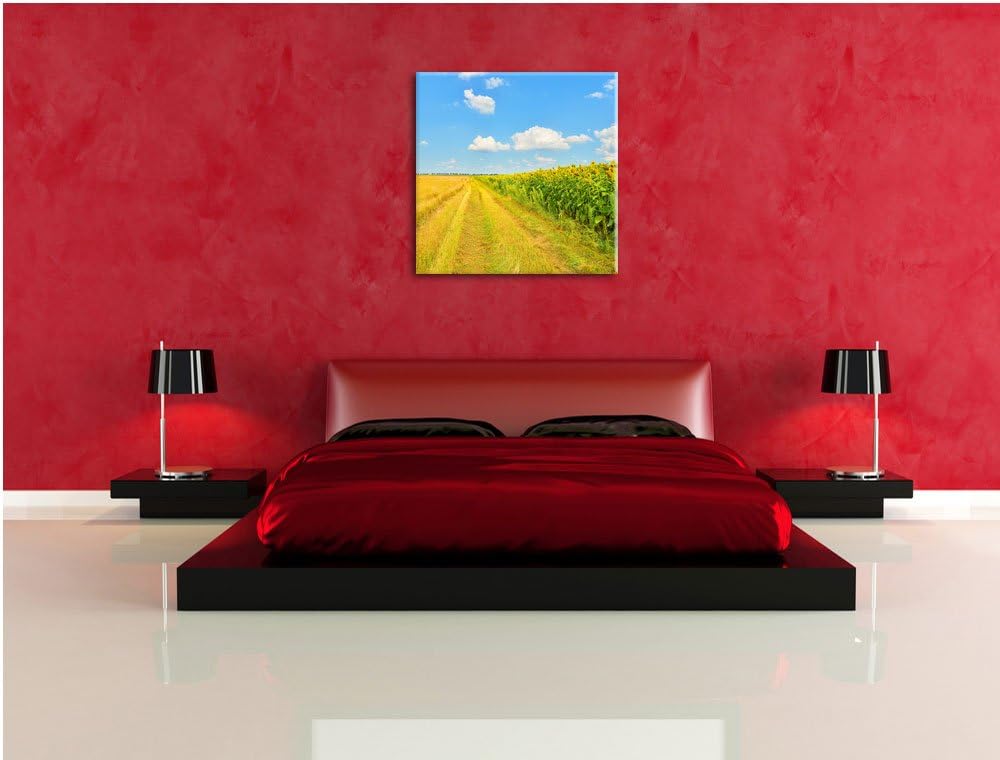 Pixxprint Feldweg am Wald, Format: 70x70 auf Leinwand, XXL riesige Bilder fertig gerahmt mit Keilrah