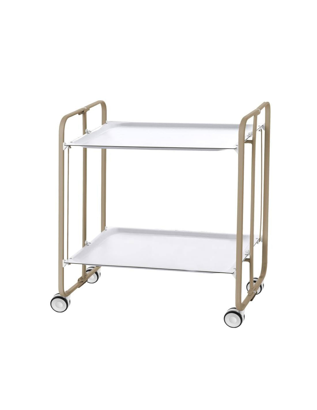 DON HIERRO - Servierwagen Sandfarbe, klappbar, 2 Böden. Rollwagen Bauhaus-Weiss 66 x 43 x 72 cm. Bia