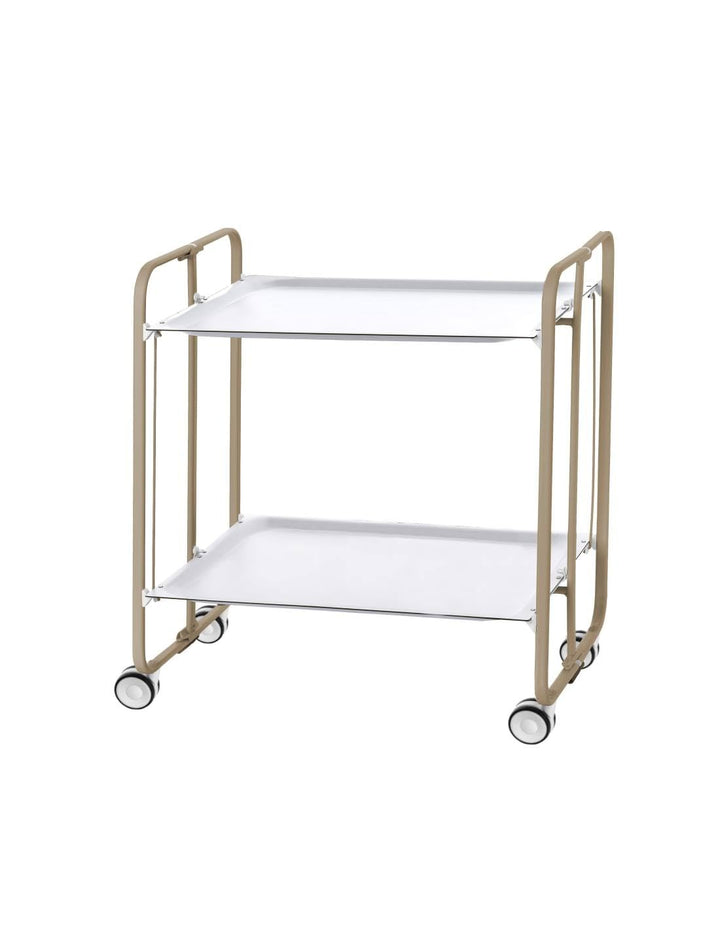 DON HIERRO - Servierwagen Sandfarbe, klappbar, 2 Böden. Rollwagen Bauhaus-Weiss 66 x 43 x 72 cm. Bia
