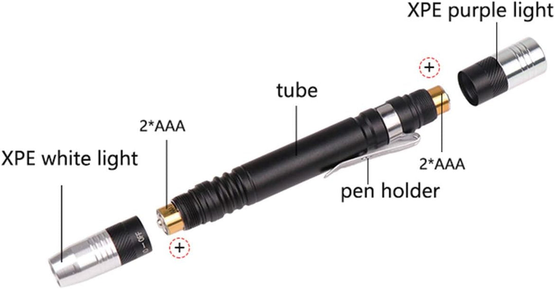POCKETMAN Mini Taschenlampe LED 395nm UV Taschenlampe 2 Lichtquelle Mini Stift Taschenlampe mit Bele