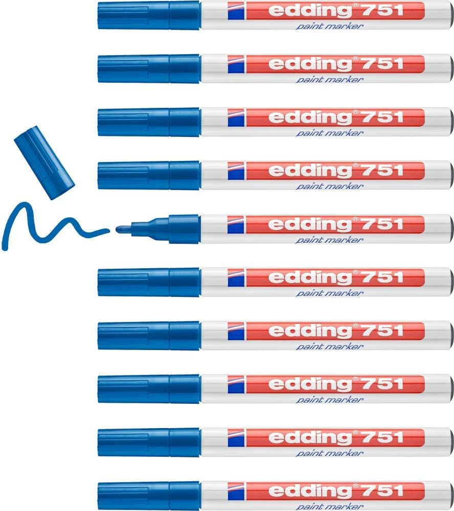 edding 751 Lackmarker - blau - 10 Stifte - Rundspitze 1-2 mm - Lackstift zur Markierung und Beschrif