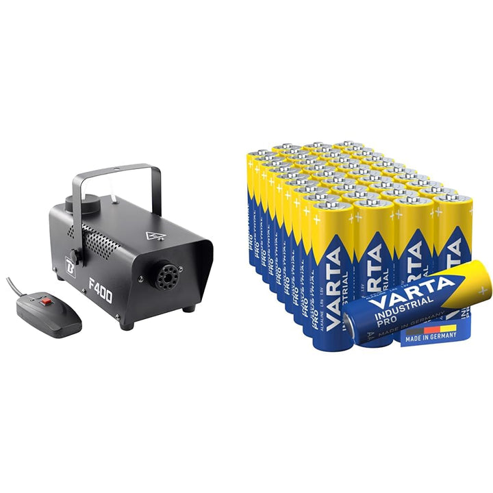 BOOMTONE Machine à fumée F400 noir & VARTA Batterien AA, Industrial Pro, Alkaline Batterie, 1,5V