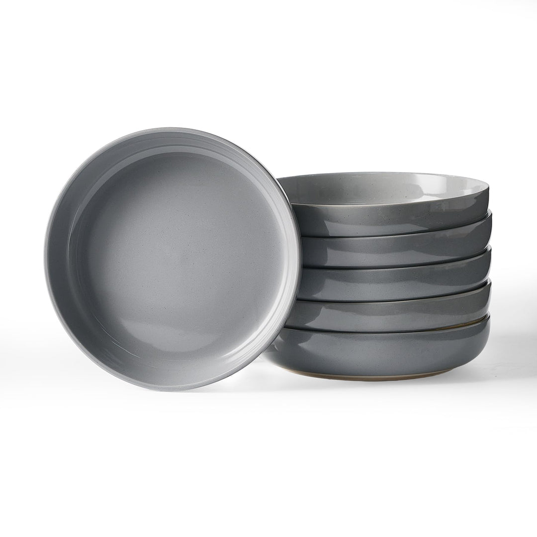 Richmount Milkyway Schalen Set 6, 20cm grosse tiefe Pastateller, Dunkelgrau | Pastaschale für 6 Pers