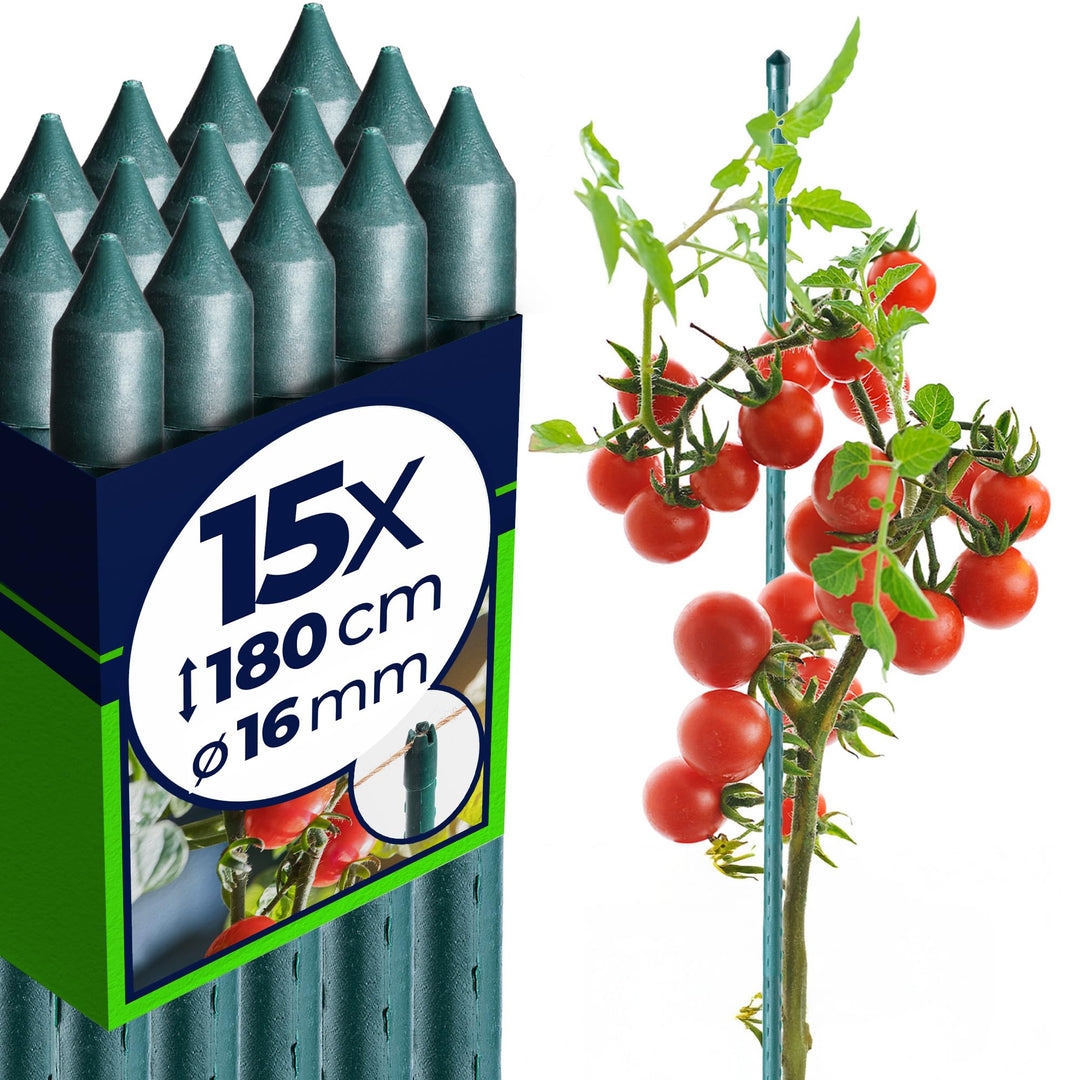 KADAX Blumenstütze aus Stahl 15 Stück, 180cm x 16mm Beschichtete Pflanzstab, Pflanzen-Rankstab, wett