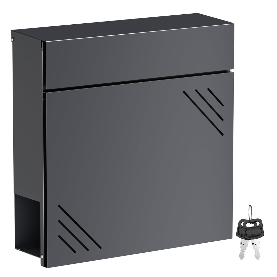 Wiltec Briefkasten Anthrazit V63 aus Stahl 37 x 11 x 37 cm, Wandbriefkasten mit Zeitungsfach und Sch