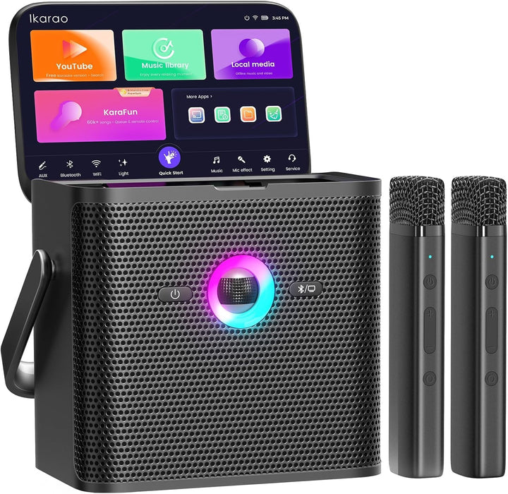 Ikarao Karaoke-Maschine für Erwachsene, mit Songtext-Display, 32 GB Karaoke-Tablet, 2 kabellose Mikr