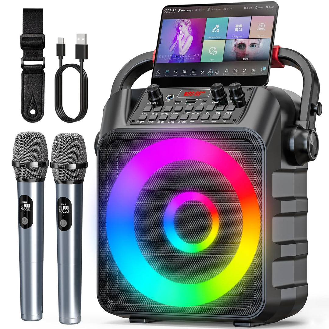 Karaoke Maschine mit 2 Mikrofonen, tragbarer Bluetooth Karaoke Anlage mit LED Lichtern,eignet Sich f