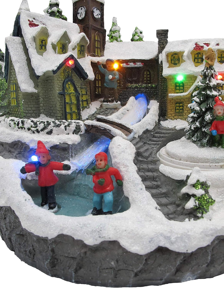 LED Winterdorf mit drehendem Element, Weihnachtsdeko mit bunter Beleuchtung, detailgetreu gefertigt,