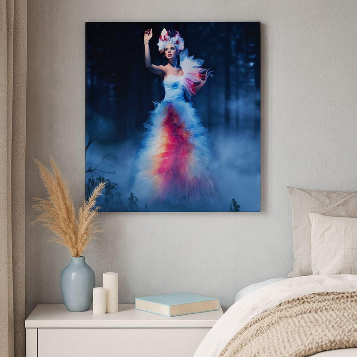 Bilder auf Leinwand 70x70cm Leinwandbild Frau Geheimnis Nacht Wald Gross Wanddeko Bild Schlafzimmer