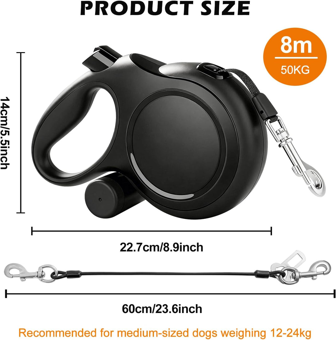 GOMETY Hundeleine 8m Beissschutz, Einziehbare Rollleine für Hunde Robuste Flexileine 360°Anti-Verwic