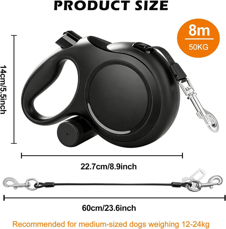 GOMETY Hundeleine 8m Beissschutz, Einziehbare Rollleine für Hunde Robuste Flexileine 360°Anti-Verwic