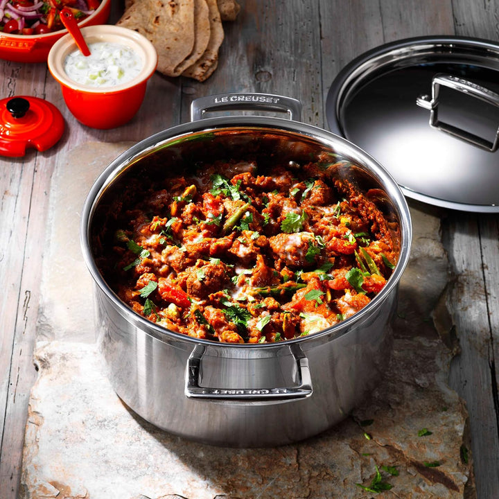 Le Creuset Fleischtopf aus 3-ply Edelstahl, Ø 18 cm, Für alle Herdarten inkl. Induktion geeignet, Si