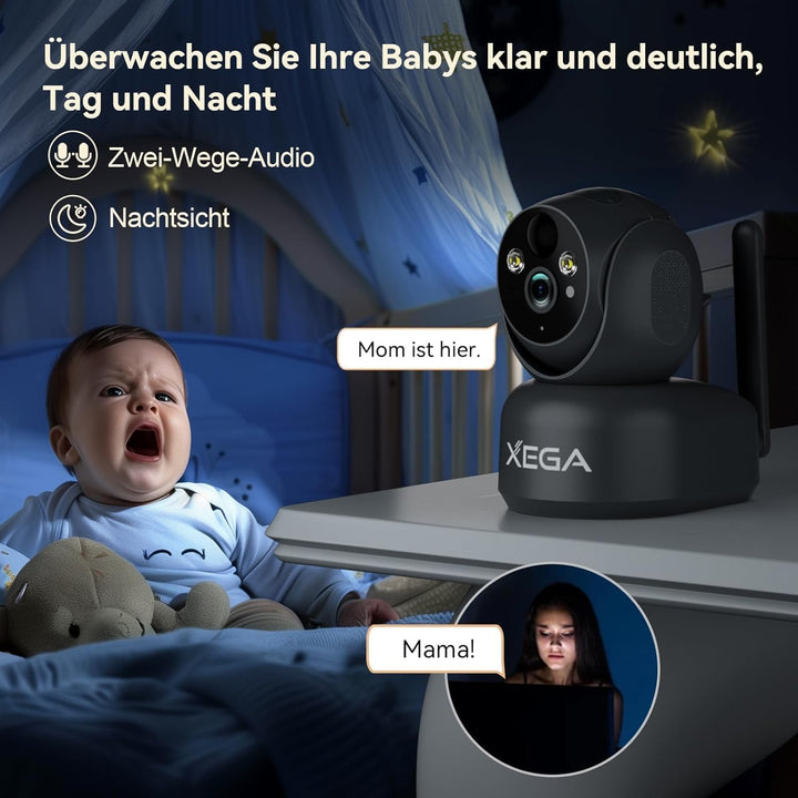 Xega 4G LTE Überwachungskamera Innen Akku mit SIM Karte, Ohne WLAN Kamera mit 7800mAh Batterie, 2K P