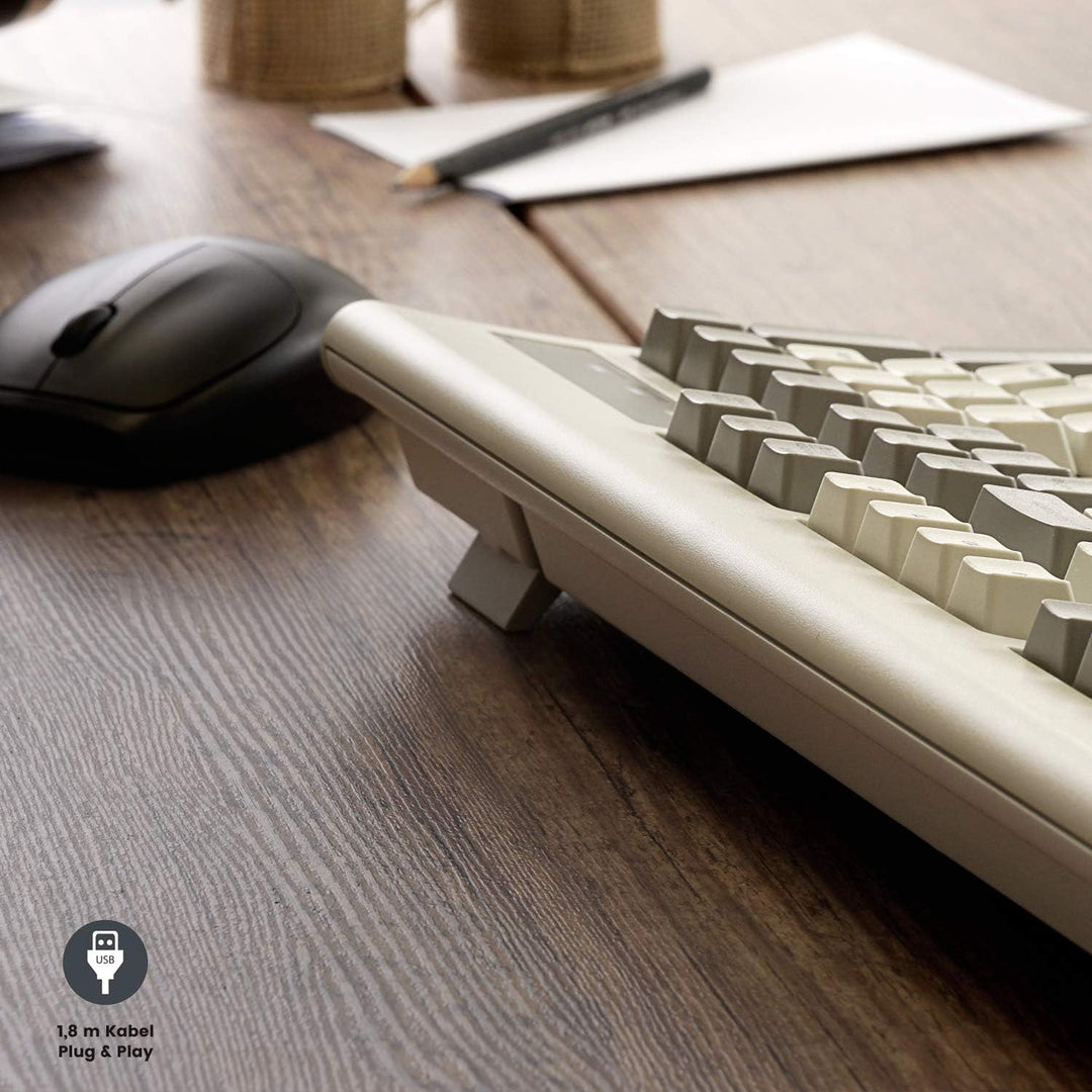 Perixx PERIBOARD-106M, USB-Kabelgebundene Tastatur in Vollformat mit ergonomischen Design, Retro/Vin