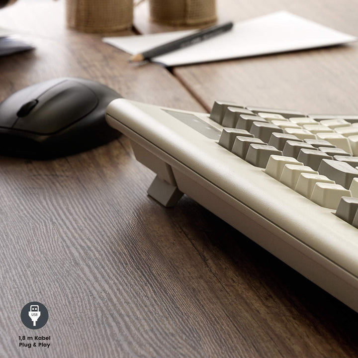 Perixx PERIBOARD-106M, USB-Kabelgebundene Tastatur in Vollformat mit ergonomischen Design, Retro/Vin