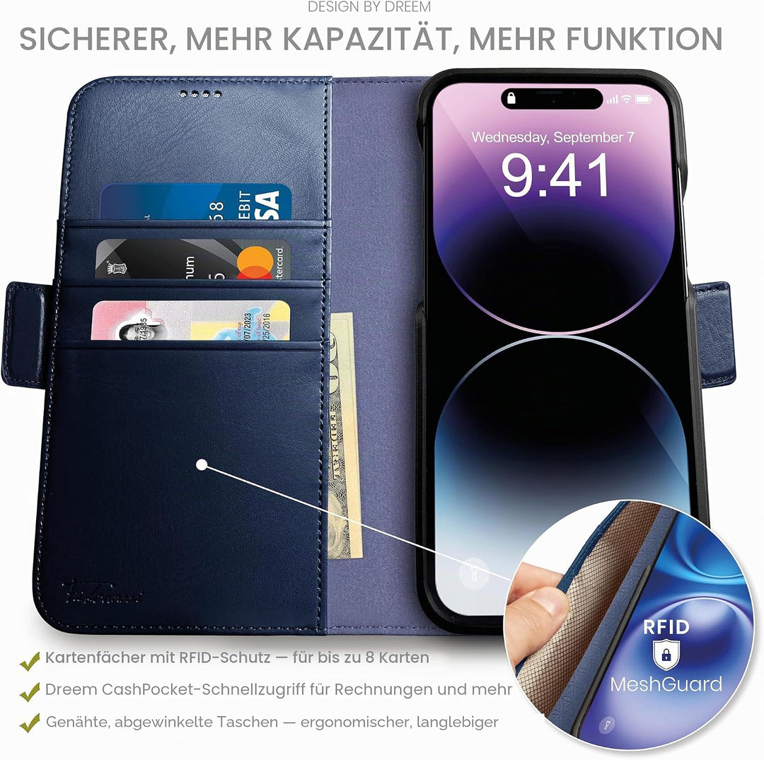Dreem Fibonacci iPhone 14 Pro Max Brieftaschen-Etui / 2-in-1 stossfestes Etui und abnehmbares Folio