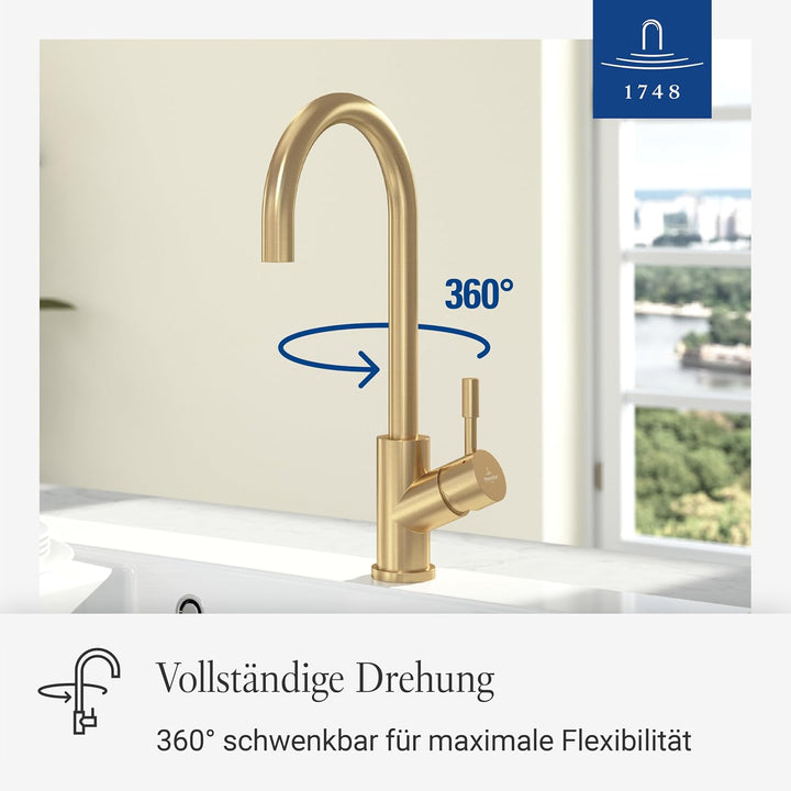 Villeroy & Boch Umbrella | Hochdruck | Einhand-Küchenarmatur | Gold | 92530003 Gold Hochdruck Festau