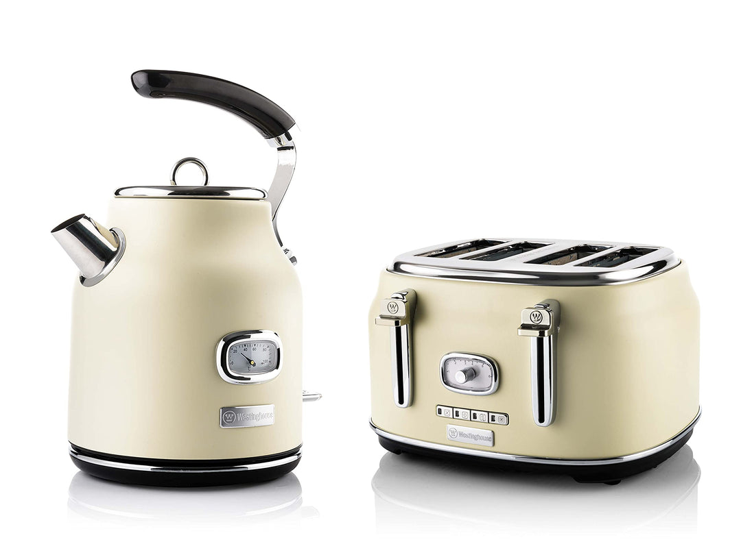 Westinghouse Retroline Frühstück-Set Weiss, Toaster & Wasserkocher, 1.7 Liter, Kalkfilter & Überhitz