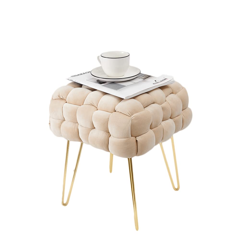 Zedelmaier Moderner Velvet Kosmetik Hocker, Quadratisch Ottoman-Fusshockermit goldfarbenen Metallbei