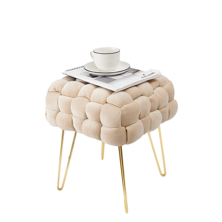 Zedelmaier Moderner Velvet Kosmetik Hocker, Quadratisch Ottoman-Fusshockermit goldfarbenen Metallbei