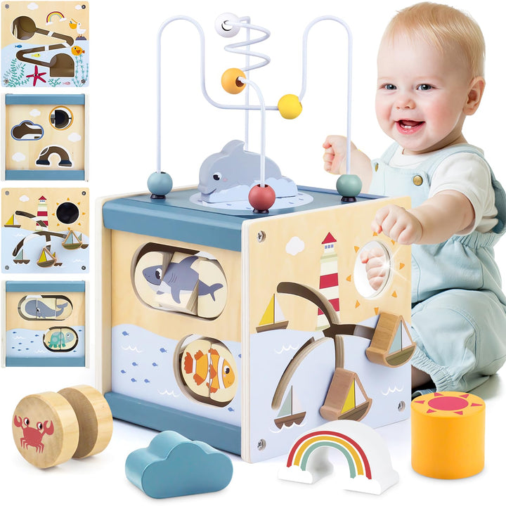 Airlab Motorikwürfel ab 1 Jahr, Motorikspielzeug Baby Activity Würfel, Montessori Spielwürfel für Ki