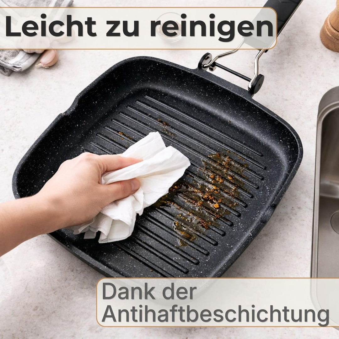 NAMAI - Grillpfanne Induktion 24 CM x 24 CM, Antihaftbeschichtung, Aluminiumdruckguss, Spülmaschinen